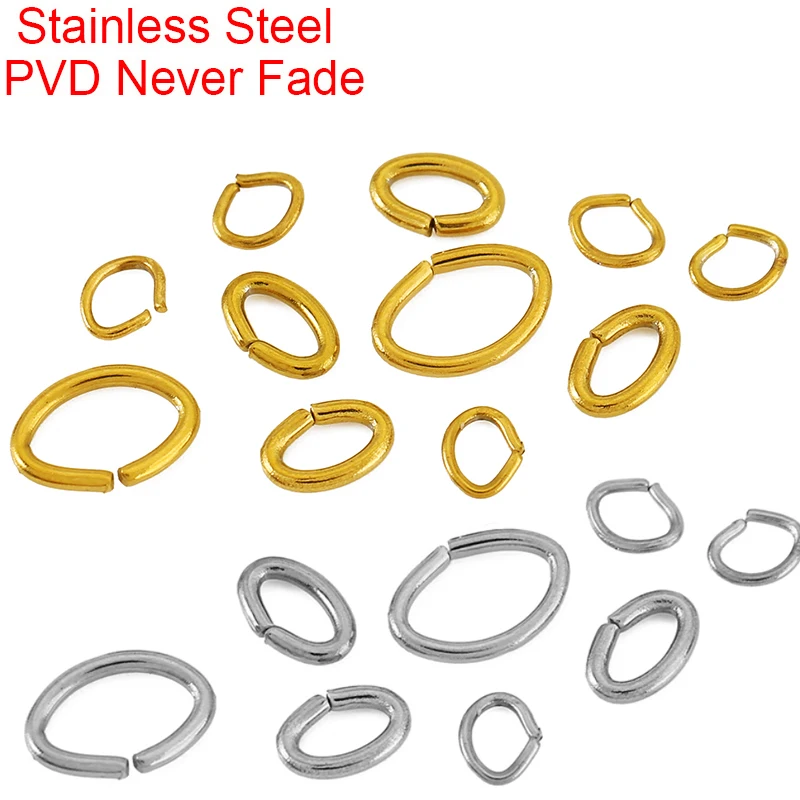 50pcs 3x4 4x6 6x8 mm Stainless Steel Oval Open Jump Rings PVD Never Fade End Connectors For Necklace Bracelet Diy Jewelry Making