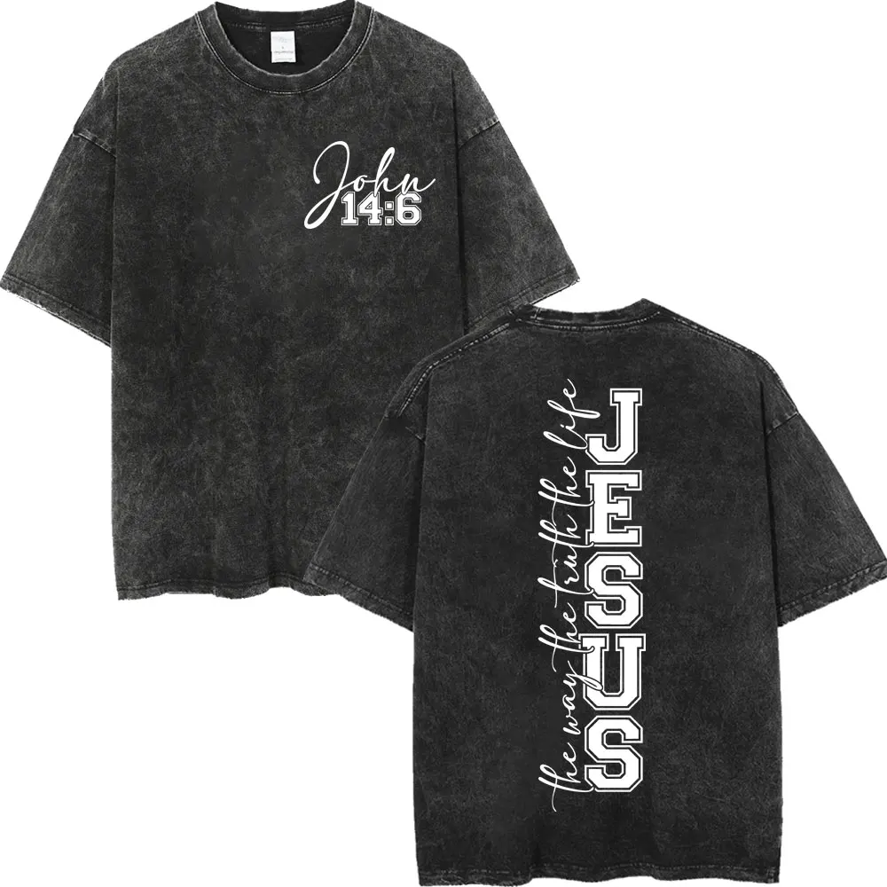 

Aesthetic Christian Jesus Bible Verse Vintage Washed T-shirt Men Women High Quality Fashion T-shirts Summer Casual Loose T Shirt