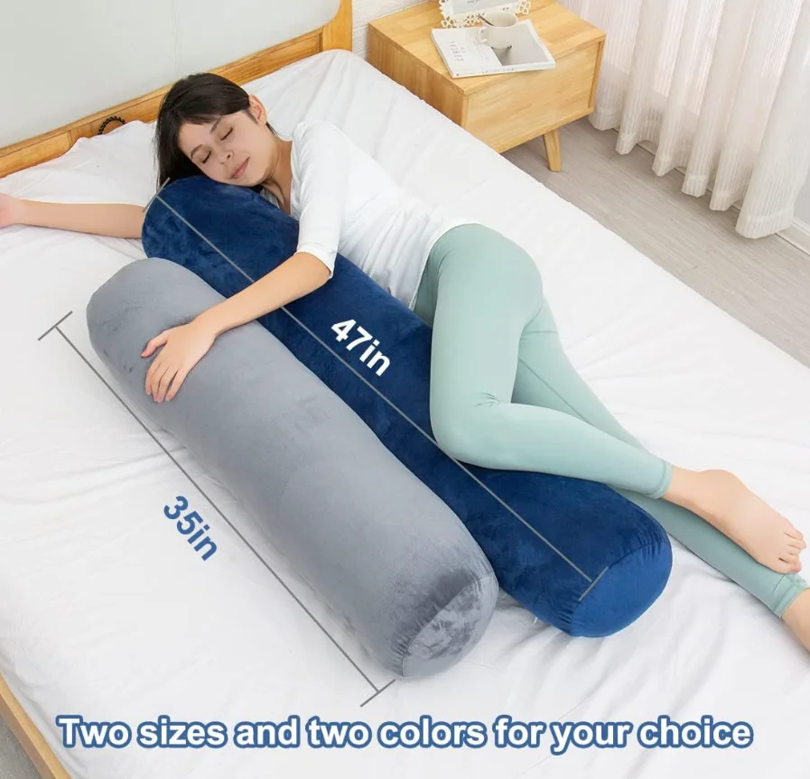 Velvet Cylindrical Full Body Pillow, Removable Washable Cover Long Round Body Bolster Pillow for Side Sleeping Pregnancy Support