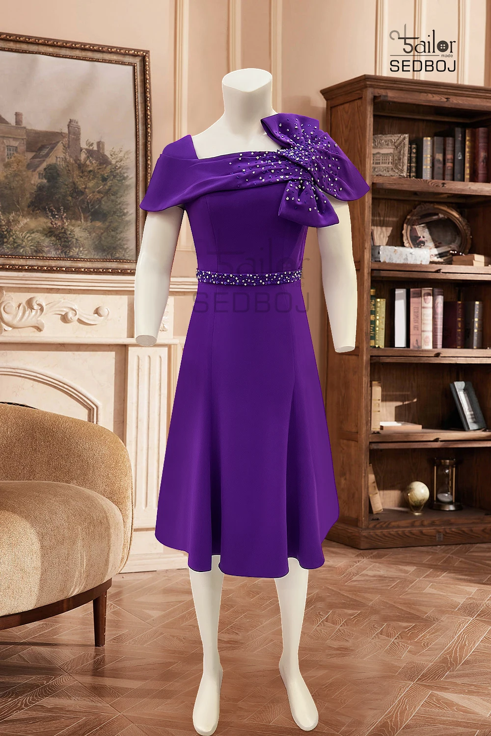 

Purple nail bead A-line slim fit women's dress
