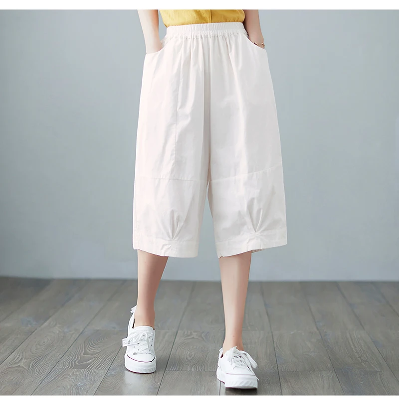 الراقية المرأة حجم كبير القطن عادية مستقيم الساق السراويل خمسة أرباع طول مريحة فضفاضة تناسب ملابس العمل بنطلون