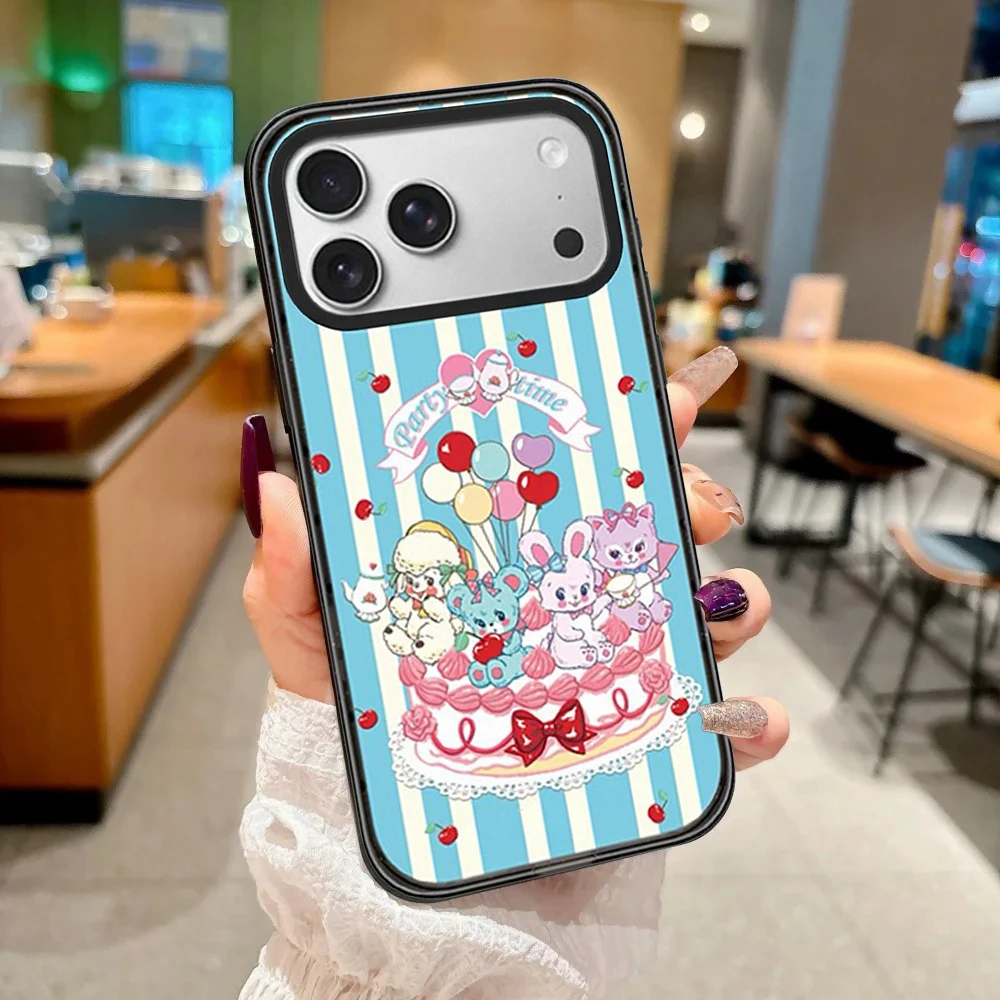 

Cute Striped Animal Cake Impact Black Border Magnetic Cover for IPhone 12 13 14 15 16 17 Pro Max Case for IPhone 17 Air