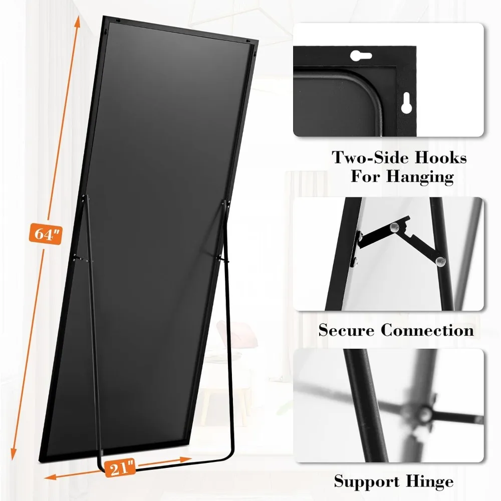 กระจกตั้งพื้นแบบเต็มตัว โครงอะลูมิเนียม ขนาด 64x21 นิ้ว สำหรับห้องนอน ตกแต่งบ้านสไตล์โมเดิร์นเรียบง่าย ตัวเลือกแบบแขวนหรือวางพิง