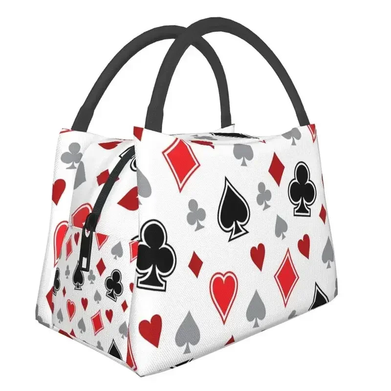 Vintage Casino Poker Gambling Chips Pattern Insulated Lunch Bag for Women Leakproof Poker Card Thermal Cooler Lunch Tote Travel