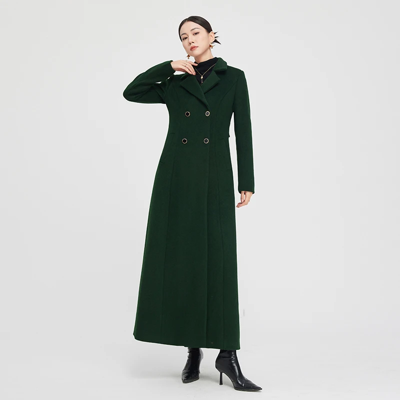 

New Women Autumn Winter Long Woolen Coat Fashion Turn-down Collar Double Breasted Slim Wool Blended Overcoat Elegant Thick Coat