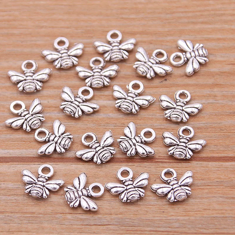 100PCS 9*10mm Metal Alloy 2021 New Product Two Color Small Honeybee Charms Animal Pendant For Jewelry Making DIY Handmade Craft