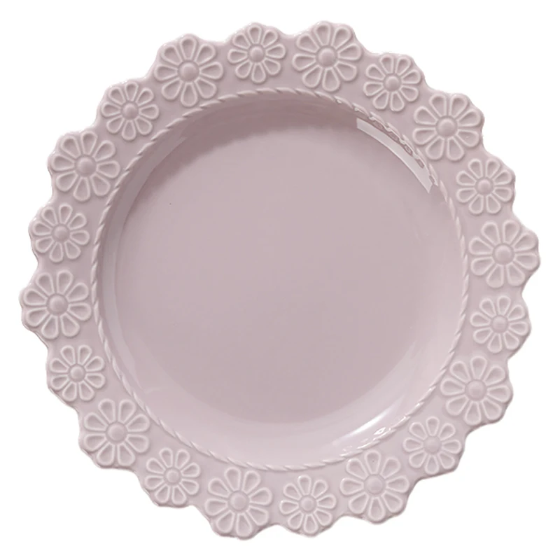 

Cream style tableware, household high-value bowl and plate combination, relief plate ceramic dish deep plate