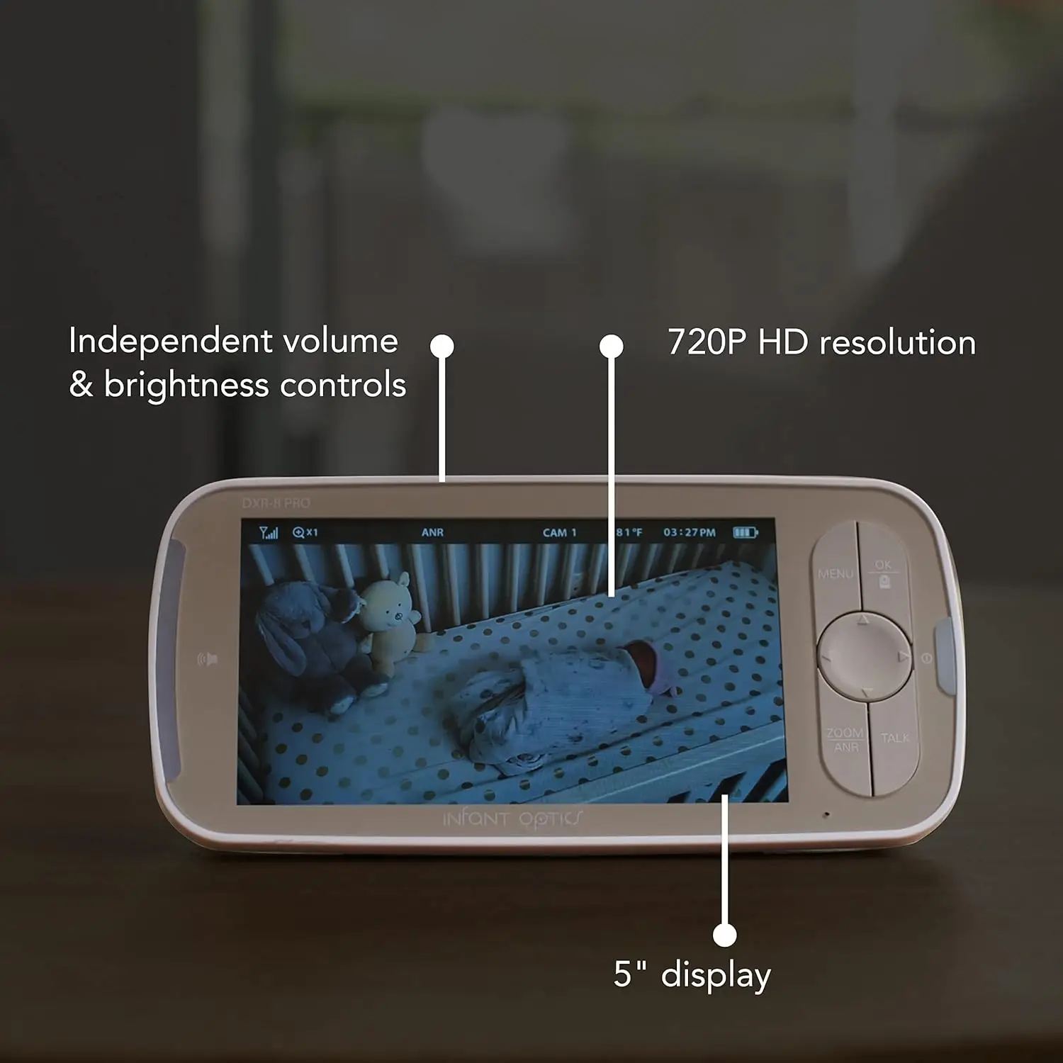 DXR-8 PRO Video Baby Monitor, 720P HD Resolution 5" Display, Patented A.N.R. (Active Noise Reduction), No WiFi, Pan Tilt Zoom, a