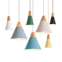 Nordic Modern LED Wood Pendant light Cafe Restaurant Bedroom Kitchen Colorful Home Decoration aluminium product Lamp Fixtures