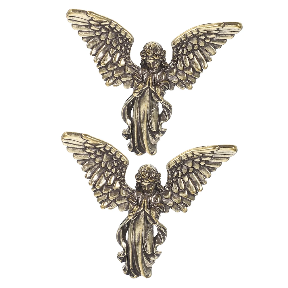 

2Pcs Brass Angel Statue Guardian Wings Miniature Cupid Sculpture Home Office Table Shelf Decor Angel Statue Cupid Figurine