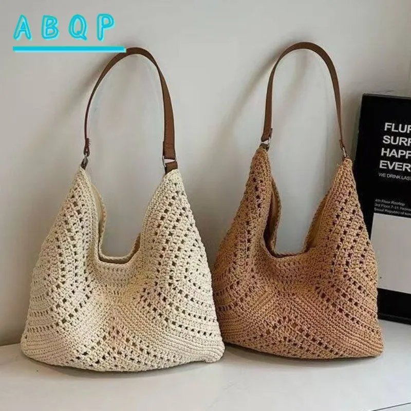 

Women's Woven Handbag Large Capacity Casual Woven Women's Shoulder Bag Fashionable Seaside Leisure Vacation Storage Women's Bag