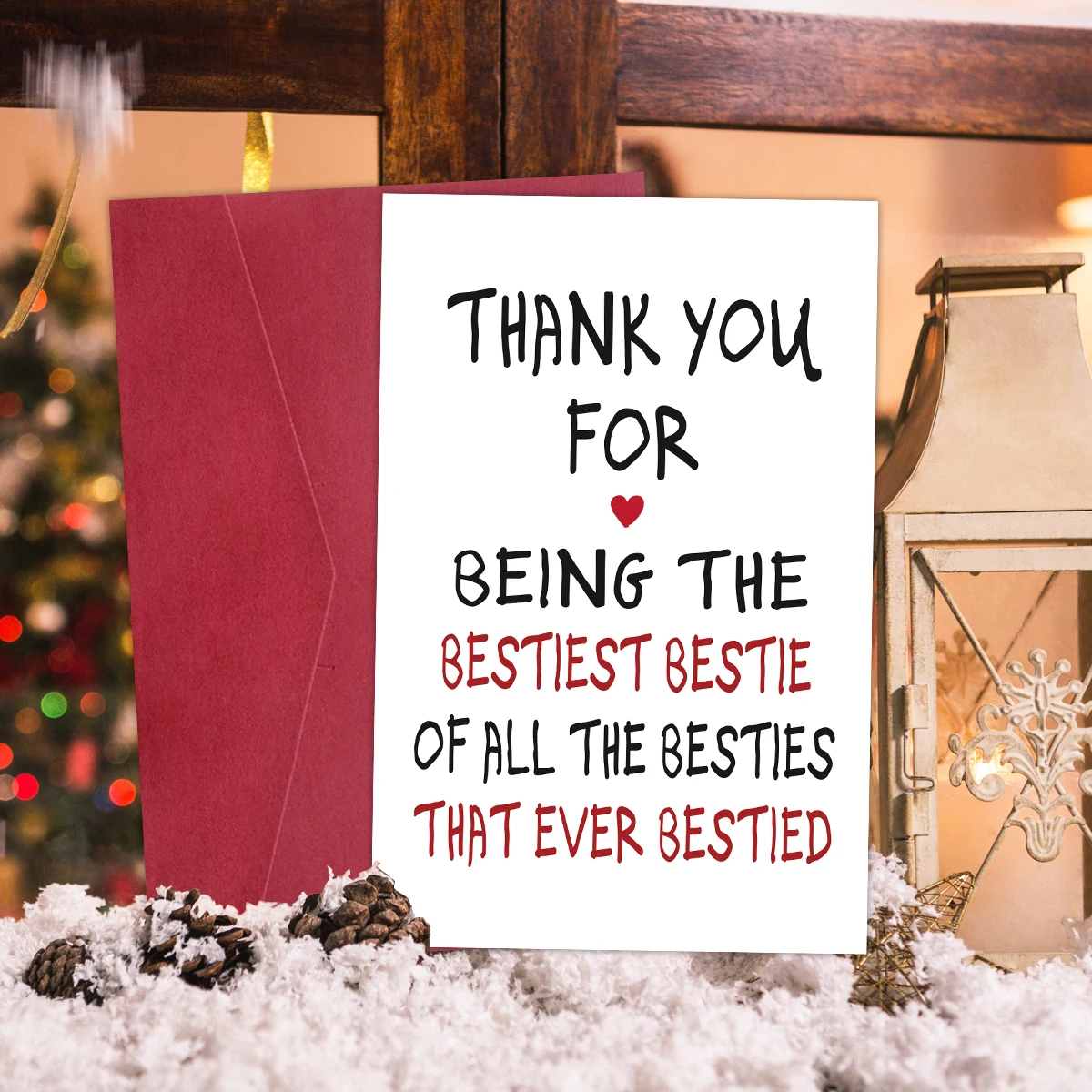 1 Stück Heartfelt Best Friend Grußkarte mit Umschlag, innen leer für beschreibbare Nachricht, Dankeskarte für Bestie, Weihnachtsgeschenk