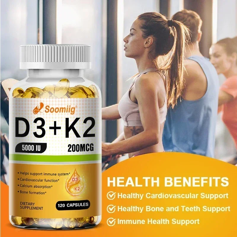 Vitamin D3+K2 Capsules - Vitamin D 5000IU Vitamin K2 (200MCG) - Immune Support Supplement, Bone and Joint Health