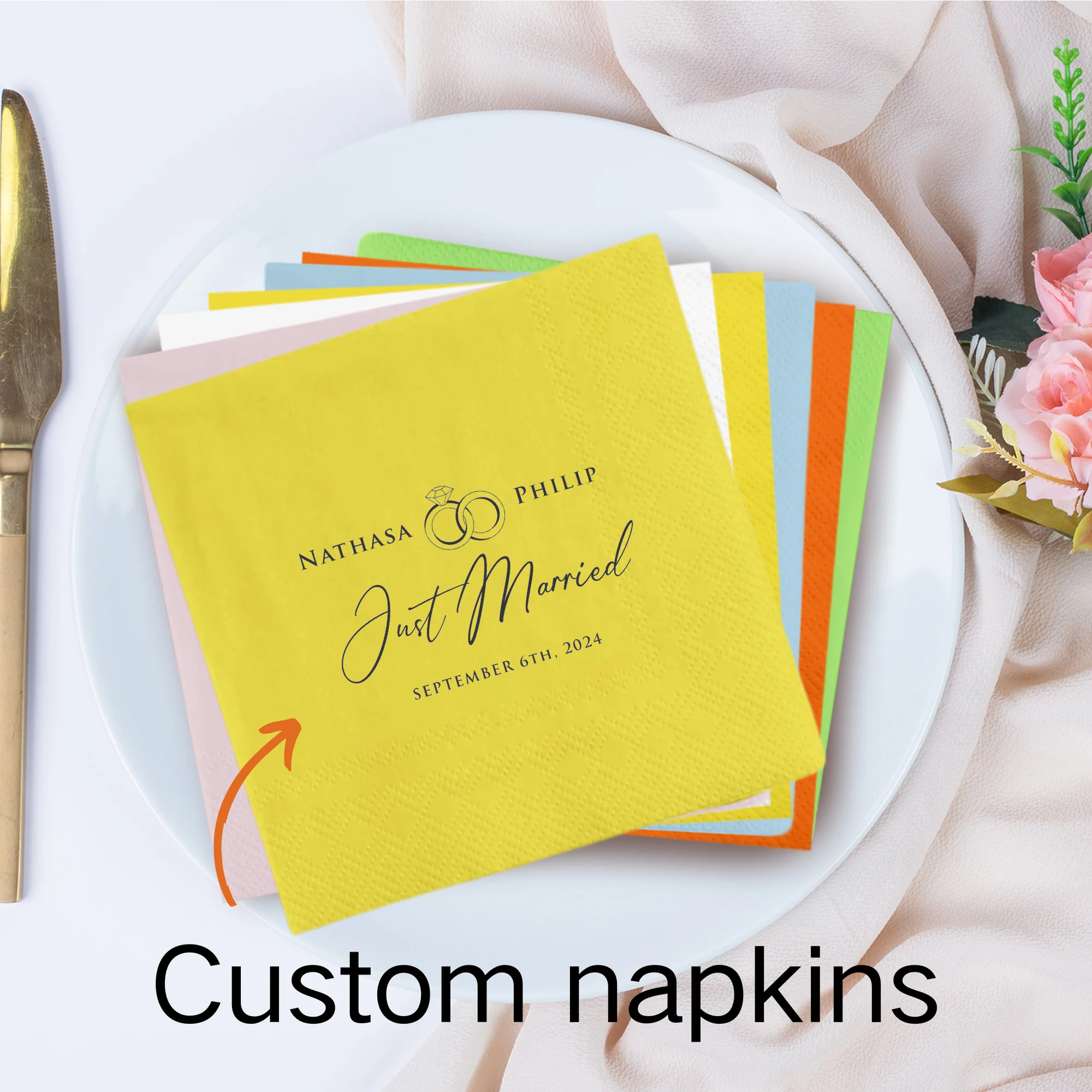 Personalized Wedding Paper Napkins Multi-colored Custom Monogram Printed Napkins for Cocktail Party Anniversary Christmas Decor