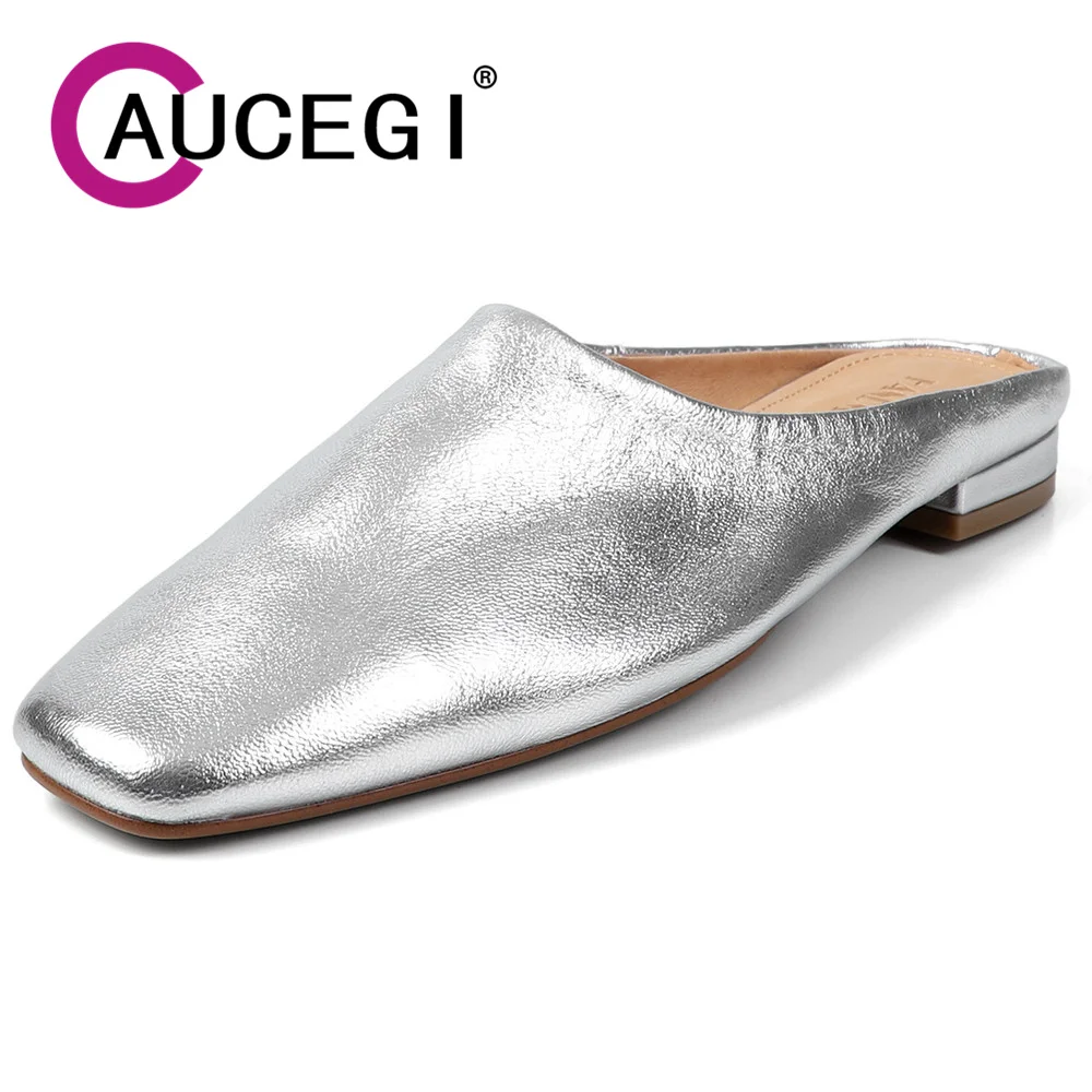 

Aucegi/2023, новые летние женские лаконичные сабо из натуральной кожи, модное платье на низком каблуке с квадратным носком, универсальная обувь в стиле отдыха