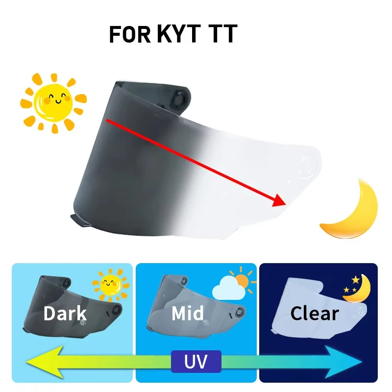 Photochromic Visor for KYT TT Helmet Visor – Smart Photochromic Lens, Anti-Glare, Black/Blue/Red, For KYT TT Motorcycle Helmet