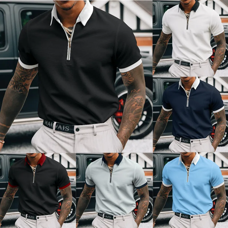 Camisa Polo dos homens 2023 Verão cor Sólida Camisetas de Manga Curta Casual Negócios Botão Tops Tee Moda Camisas Polo Homem Vestuário