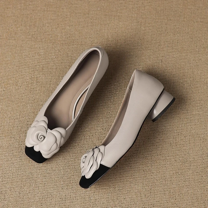 Elegant Women Heeled Shoes Flower New Chunky Loafers Shoes Winter New Designer 2025 Woman Marie Janes Party Pumps Zapatos Mujer