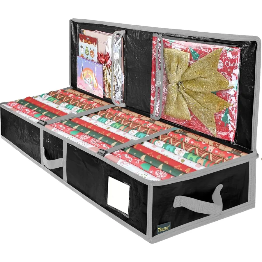 حقيبة تخزين ورق تغليف عيد الميلاد 40 PE متينة مع أقسام مرنة وجيوب متعددة لتنظيم الشريط هدية Acc #1