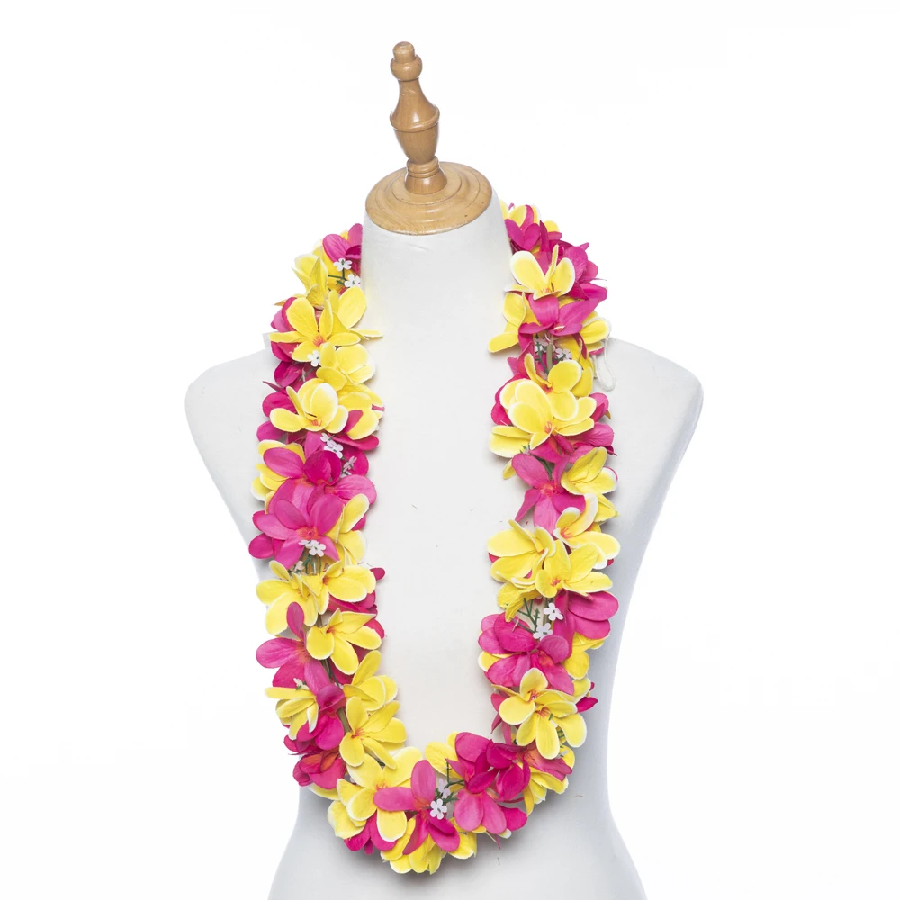 Artificial Velvet Plumeria Hawaii Flower Lei Women Dance Party Necklace Wedding Decoration Haku 110CM KN-HL010