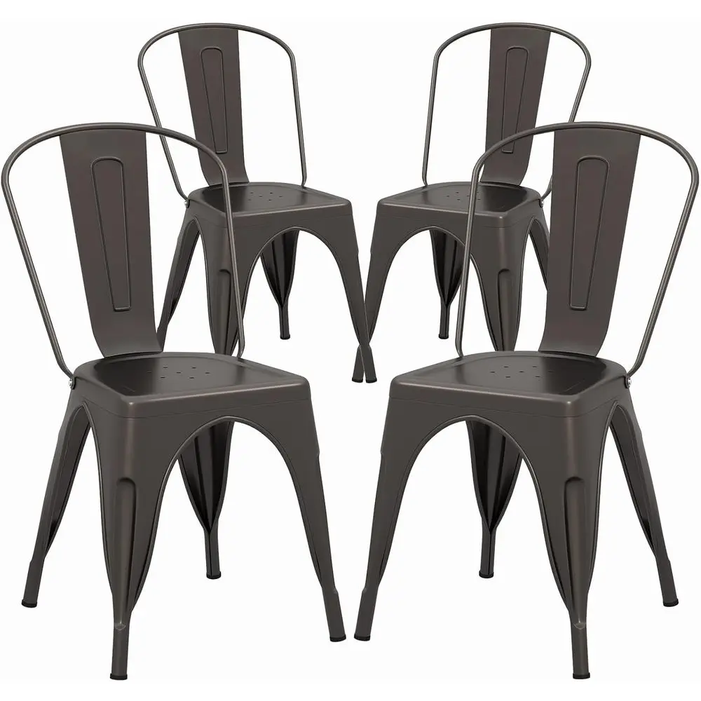 

Metal Dining Chairs Set o 4, 18 Inch Stackable Industrial Kitchen Tolix Side Chairs with Detachable High Back or Dining Room, Ca