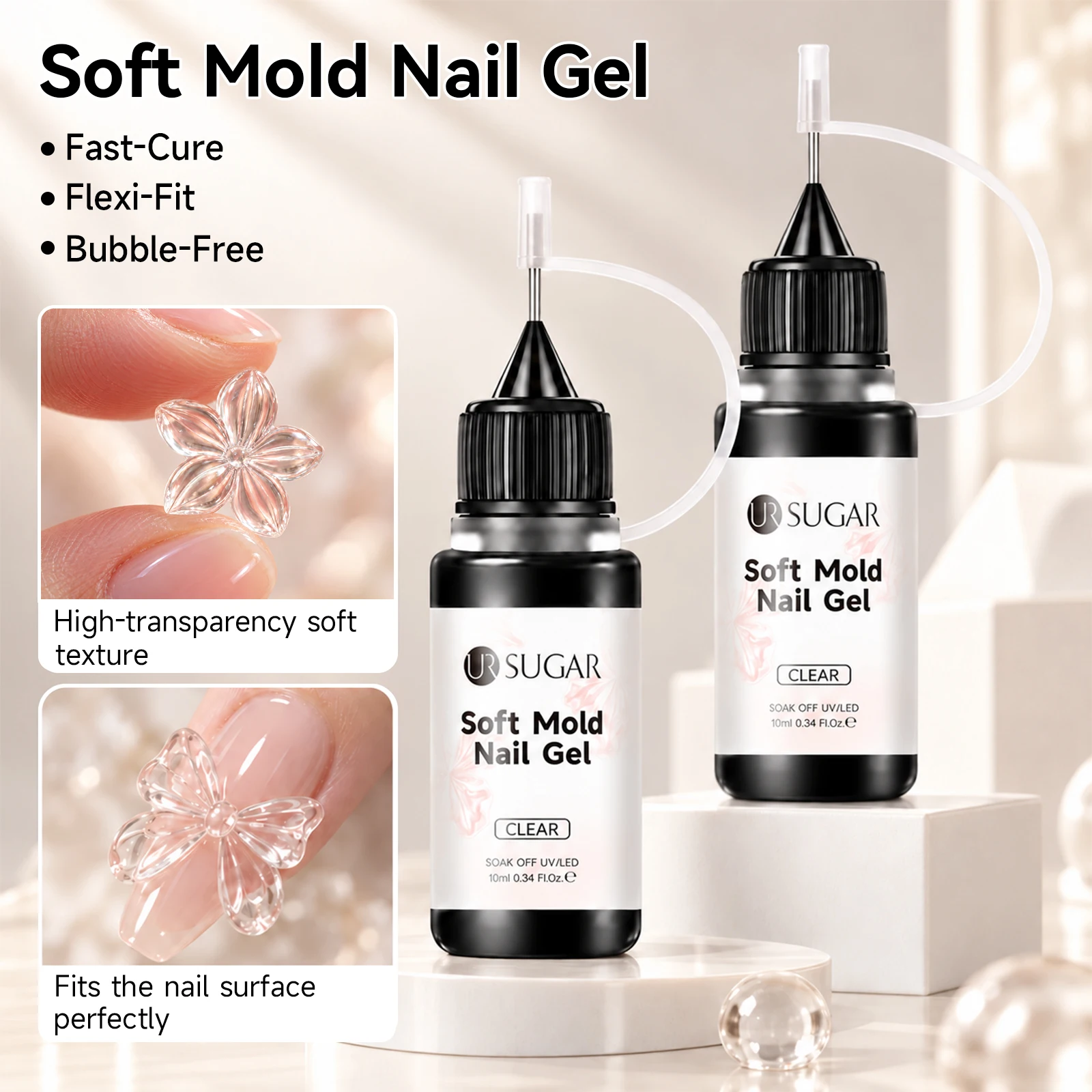 UR SUGAR 10ml 1/2Pcs Clear Soft Mold Nail Gel for 3D Sculpting Carving Fast-Cure Manicure Soak Off UV LED Gel Nail Art Varnish