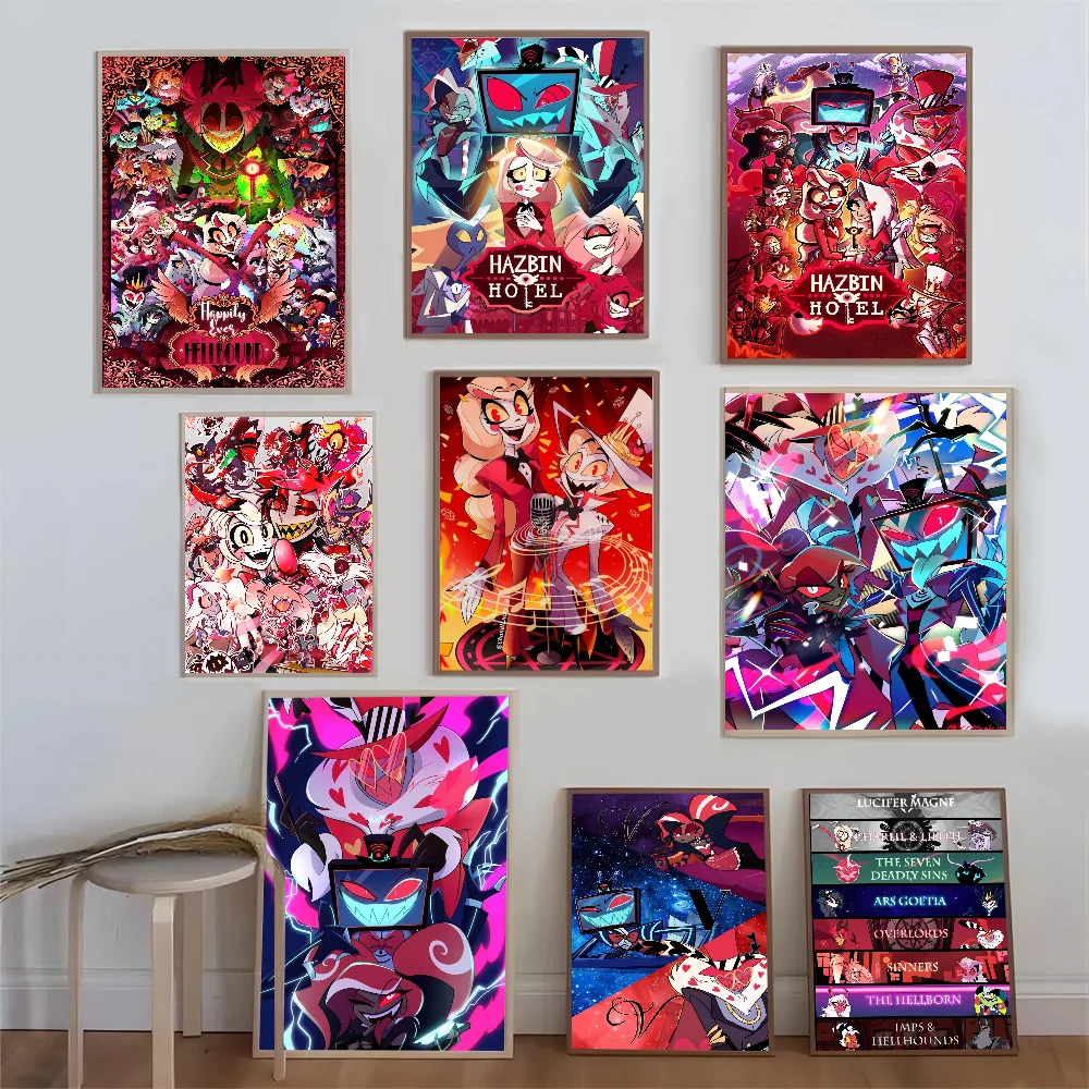 H-Hazbin Amine Hotels الكرتون الفيلم الكلاسيكي الملصقات خمر غرفة بار مقهى ديكور ملصقات جدار اللوحة