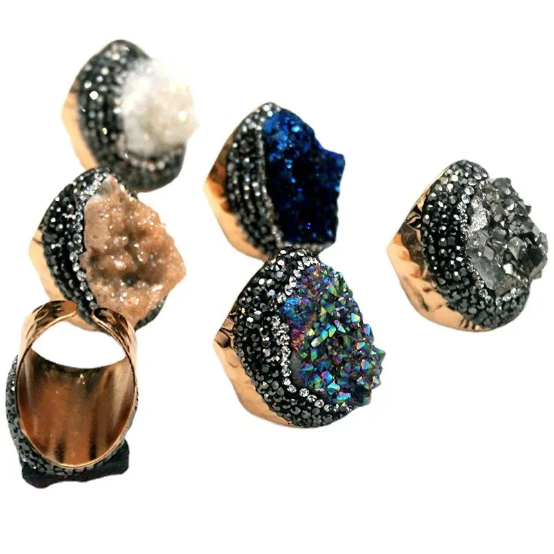 Natural Stone Adjustable Rings For Women Couple Colors Crystal Cluster Winding Ring Trend Wedding Band Couple Jewelry Party Gift