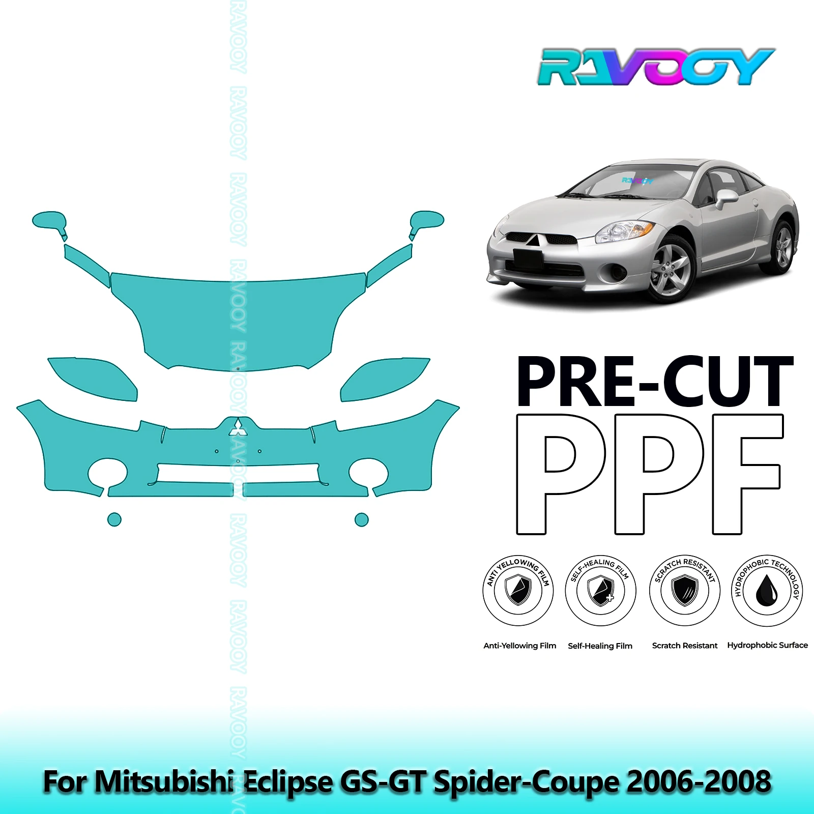 For Mitsubishi Eclipse GS-GT Spider-Coupe 2006-2008 Partial Front 8.5Mil Pre-Cut Paint Protection Film PPF Kit Clear/Matte/Black