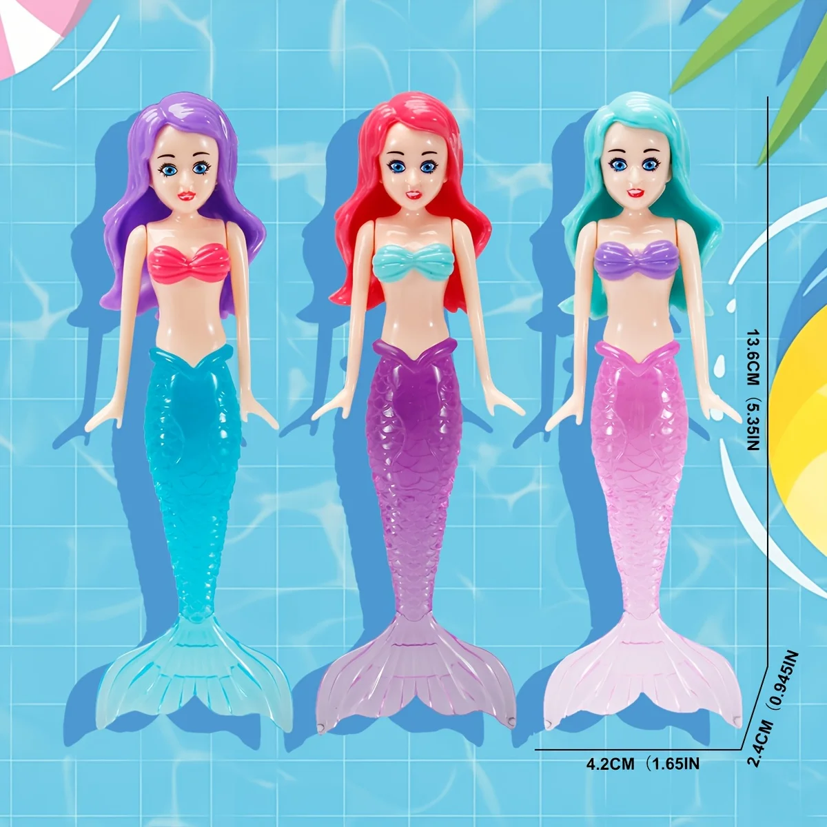 3er-Pack Meerjungfrau-Poolspielzeug für Kinder – buntes Spielset für Sommerschwimmen und Strandspaß, schwimmende Meerjungfrau-Puppen für Mädchen,