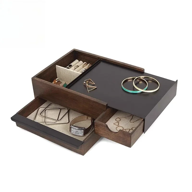Jewelry box, wooden storage box, simple drawer-style earrings, jewelry box ornament.