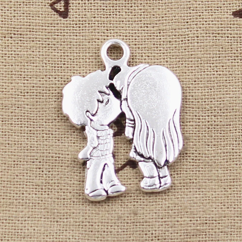 5pcs Charms Lover Sweethearts Kissing 31x23mm Antique Bronze Silver Color Pendants DIY Making Findings Handmade Tibetan Jewelry