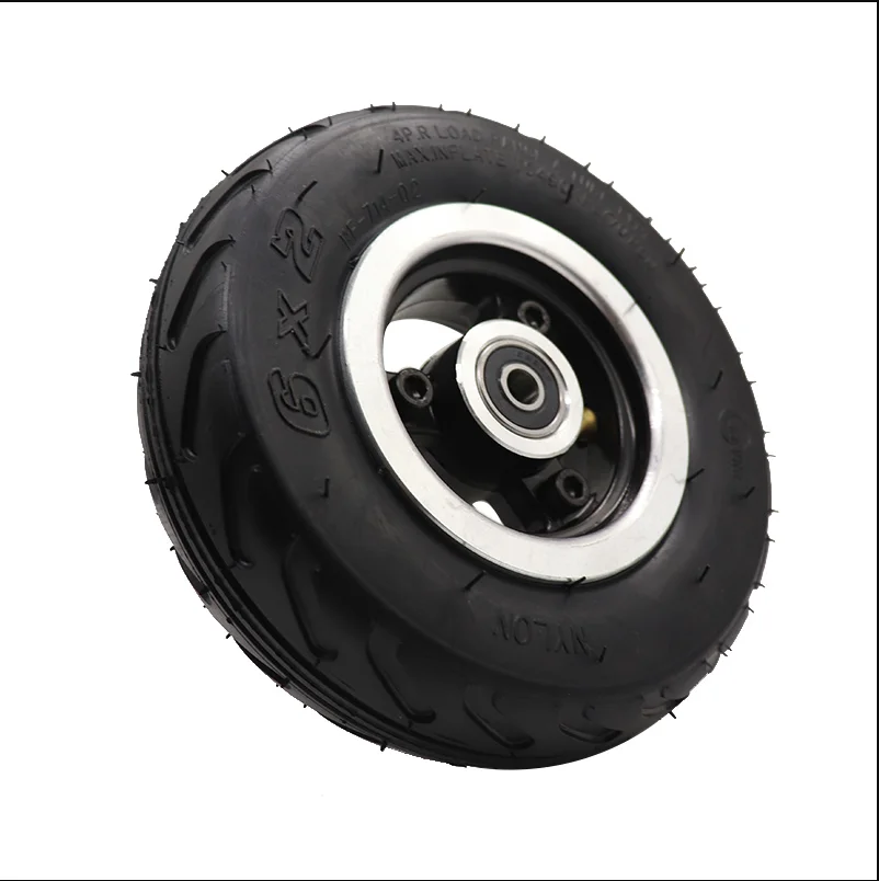 6 Inch Electric Scooter Wheel 6x2  With Air Tire Solid  Metal Hub 608 /628 Bearings 8/10mm Axle Hole Trolley Cart