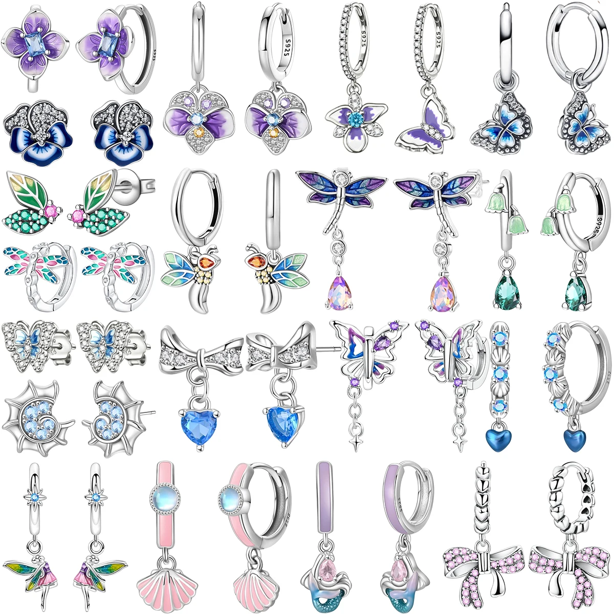 

Сверкающие серьги-кольца из стерлингового серебра 925 пробы, серьги-кольца-тюльпаны, стрекоза, светлячок, бант, раковина, черепаха, серьги для женщин, ювелирные изделия, подарки