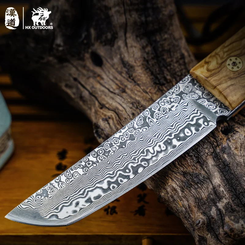 HX OUTDOORS Moon Shadow Damascus Collection Knives Camping Hunting Survival Tourist Knife Hiking Outdoor Tools 58HRC