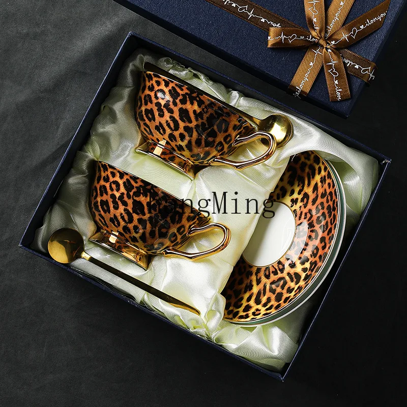 

CL selects retro leopard print control bone china high-end coffee cup afternoon teacup set ceramic cup and saucer gift box.