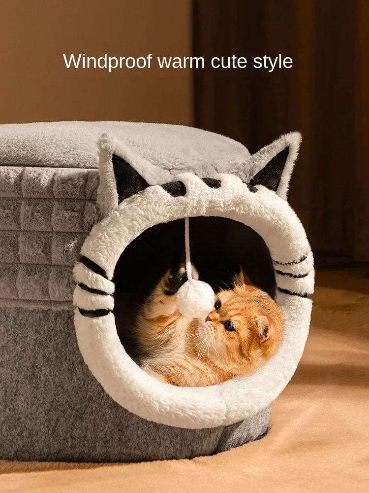 Cat Nest Warm in Winter, Removable and Washable Cat House, Semi Closed, Safe, and Versatile for Cats All Seasons Cat Pet Nest