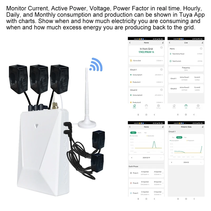 Graffiti Smart Life WIFI 3-Phase 4-Wire Electricity Meter With 5 Transformer Portable Real-Time Power Solar Monitor