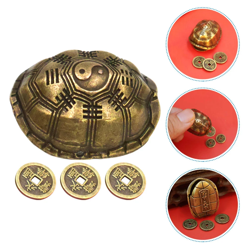 1 Set Chinese Divination Coins Turtle Shell Lucky Tortoise Good Luck Turtle Figurine Turtle Shell Pendant Cultural Toys Decor