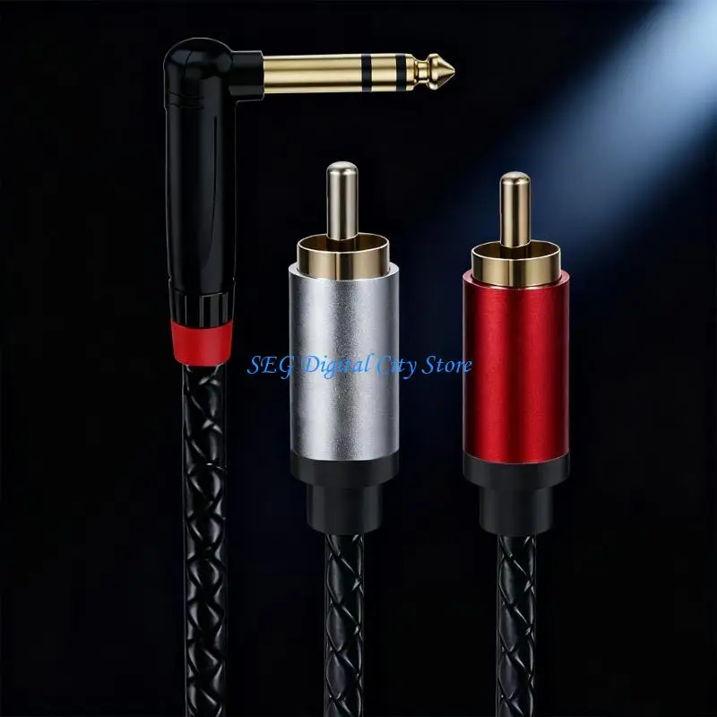 U75B Studio 6.35mm TRS to 2RCA Stereos Cable L Type Connectors Space Saving Design for Amplifiers
