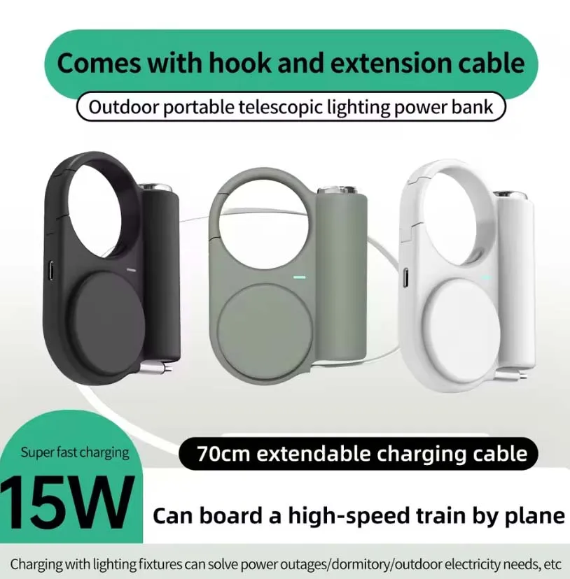 

Power Bank на открытом воздухе 2025 — быстрая зарядка мощностью 30 Вт с выдвижным кабелем и фонариком и компактным портативным зарядным устройством в режиме SOS