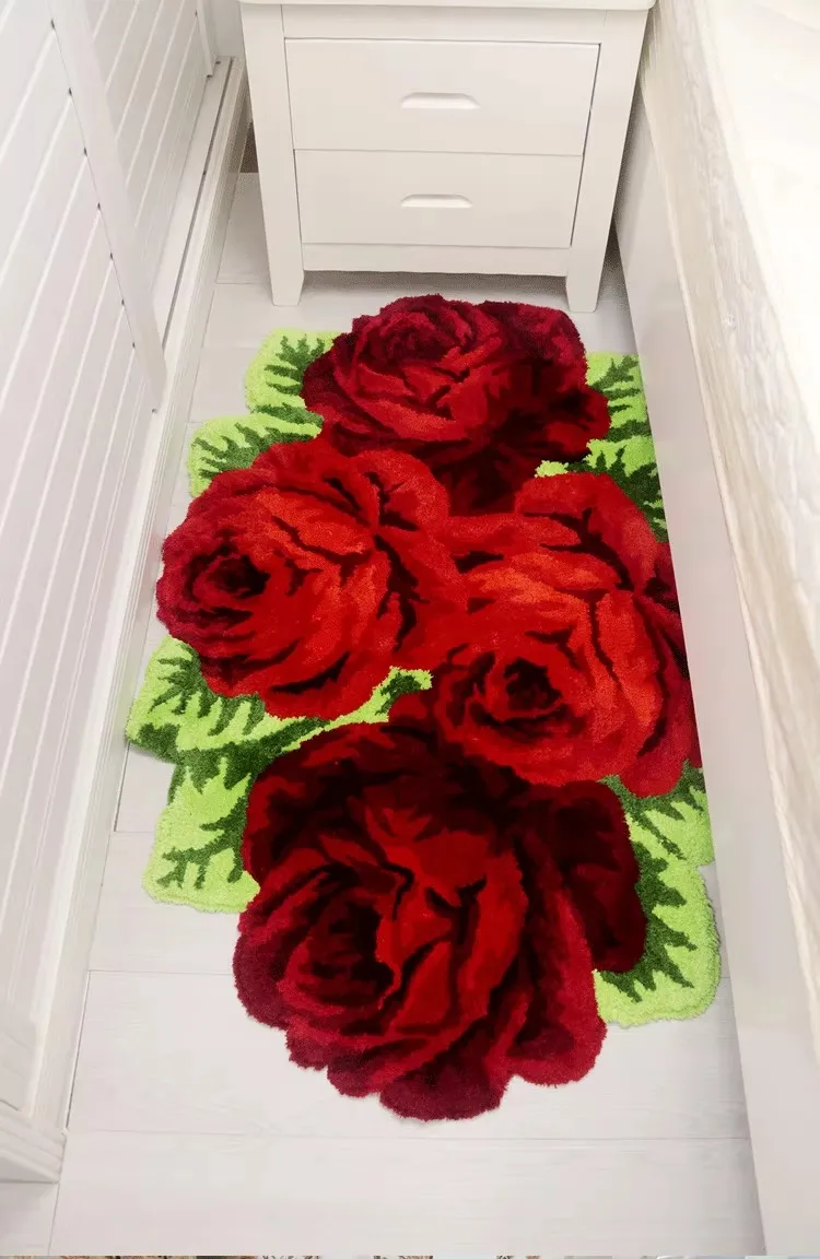 

Домашний декор, прикроватный ковер, мягкие плюшевые тафтинговые ковры с красной розой, 110X70 см, Нескользящий диван, коврик для гостиной, ванной, напольный коврик