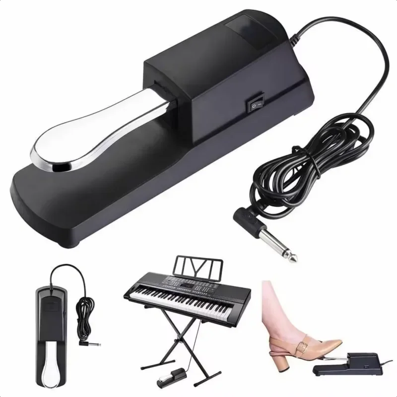 Universal Sustain Pedal สําหรับคีย์บอร์ด MIDI Synth เปียโนดิจิตอลกลองเปียโนไฟฟ้าพร้อมสวิตช์ด้านล่าง/ขั้วกันลื่น