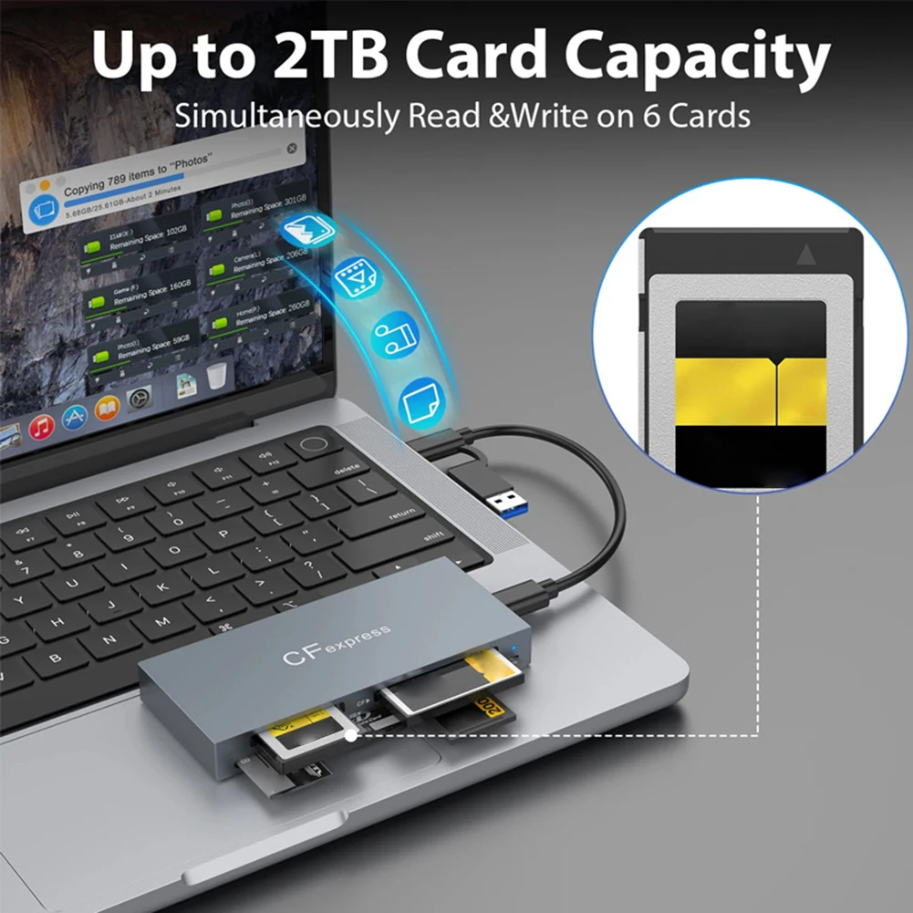 6 in 1 CFexpress Type B/CF/XD/MS/SD/TF Multi Card Reader 10Gbps CF Express B Card Reader with Cable for Windows XP  OS