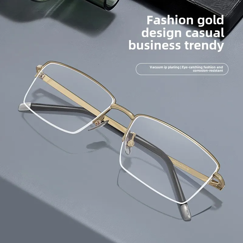 Pure titanium glasses frame for Business Super Light semi-rimless glasses with myopglasses option anti Blue-ray glasses frame