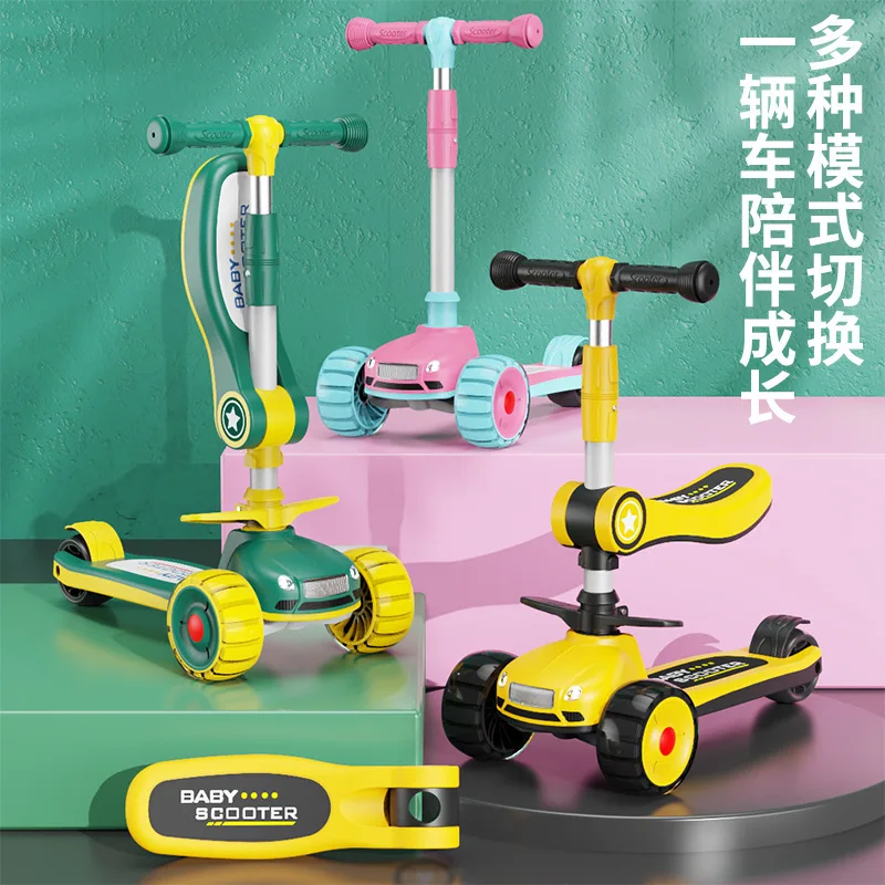 Children's scooter wholesale 1-6 years old can take children's car music three or four wheel scooter driving scooter