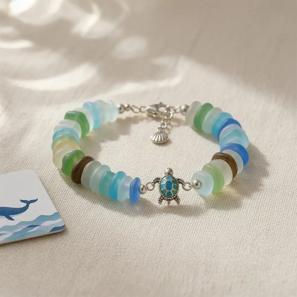 Whale Bracelet for Women Adjustable Ocean Wave Bracelet Sea Glass Blessing Bracelet Faith Hope Charm Jewelry for Women