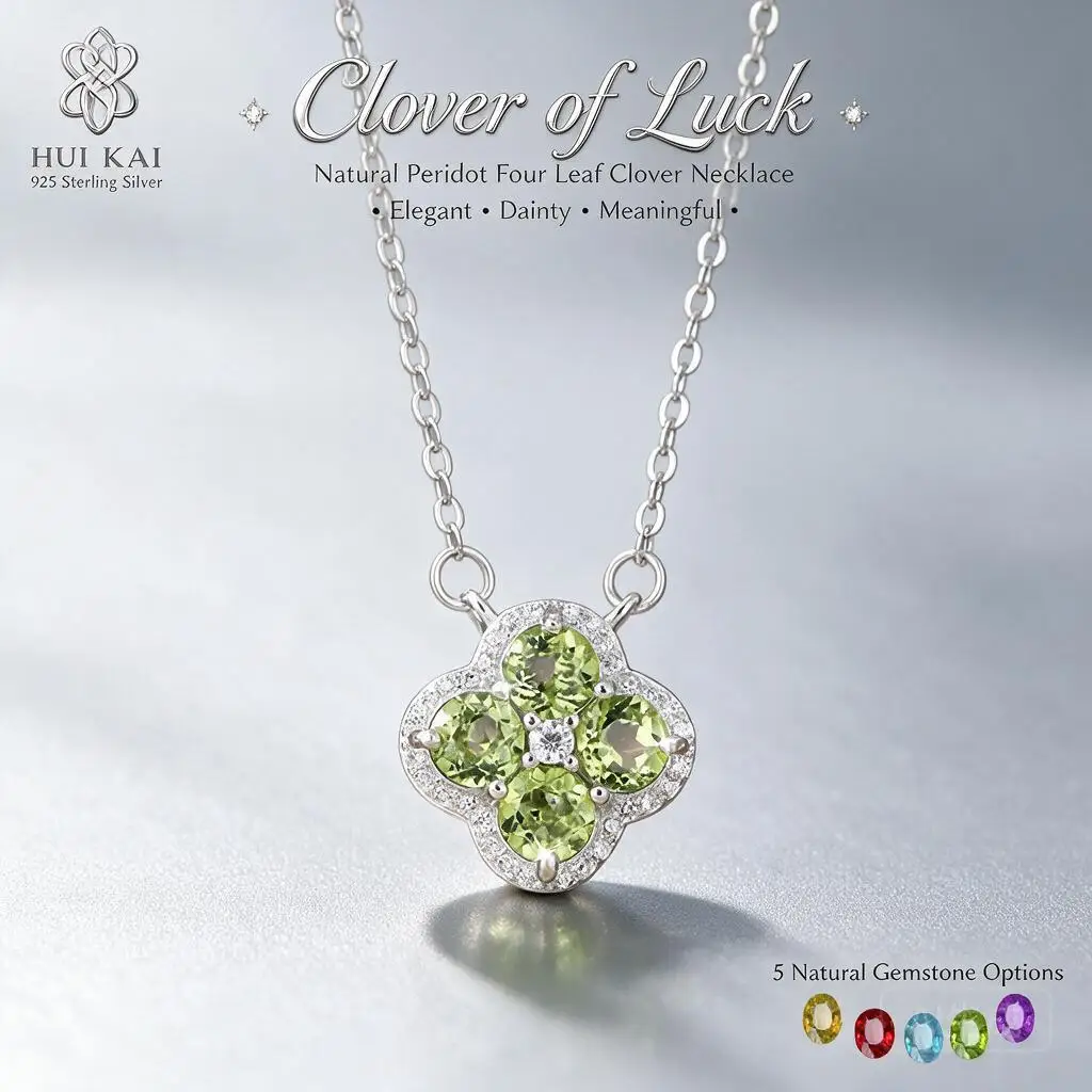 Ins Luxury S925 Sterling Silver Four Leaf Clover Pendant Necklace For Women Dainty Clavicle Chain Inlaid 5 Optional Gemstones