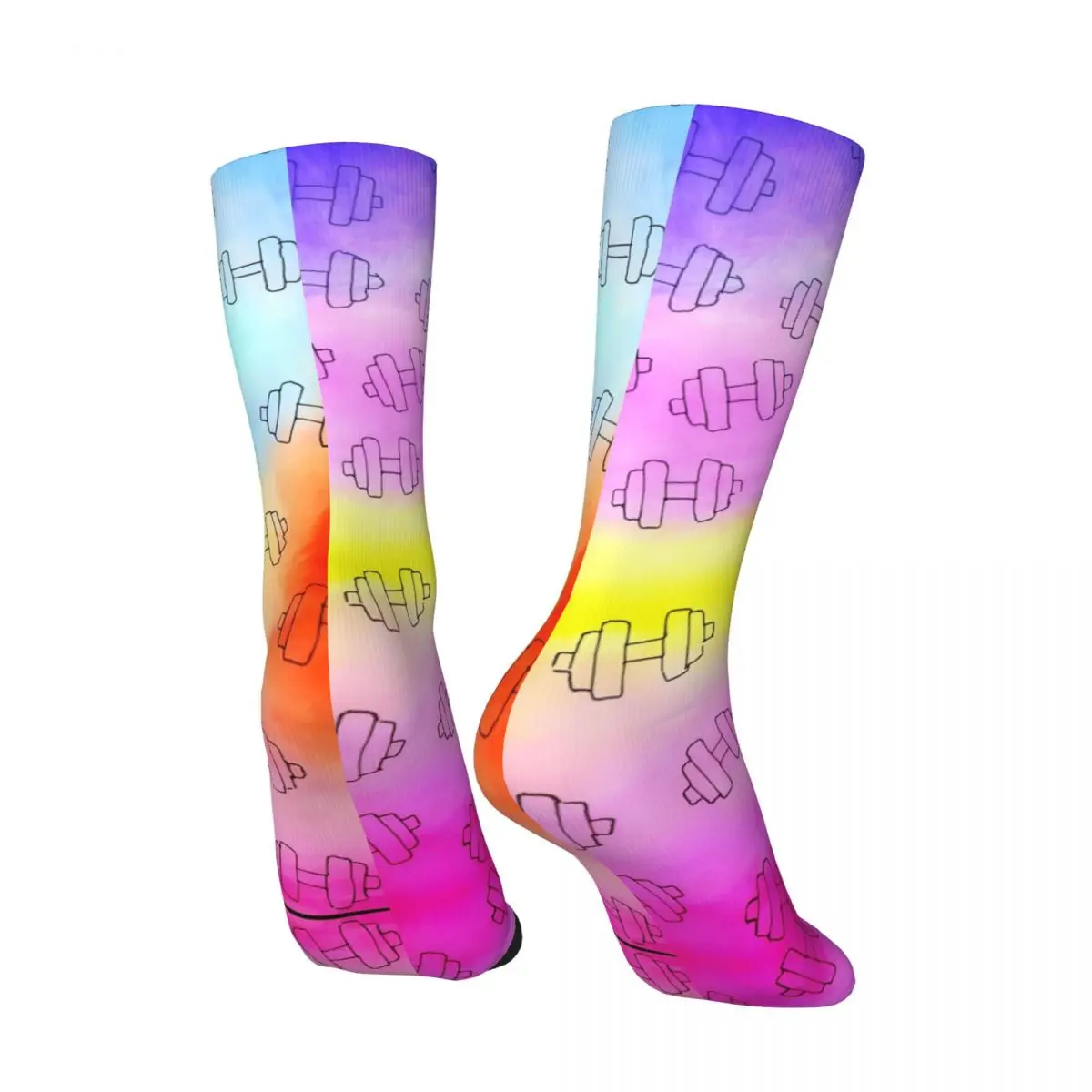 Hip Hop Vintage Rainbow Weights Crazy Men\'s compression Socks Unisex Gym Harajuku Seamless Printed Funny Novelty Happy Crew Sock