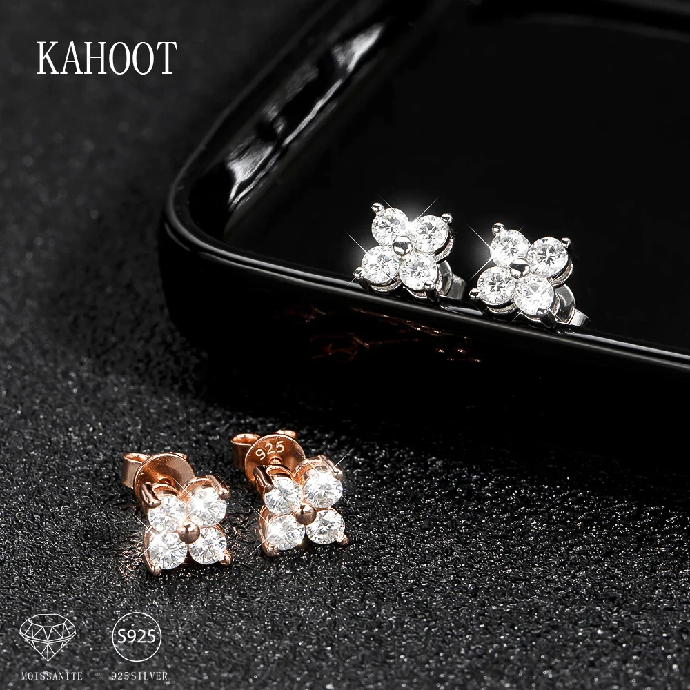 925 Sterling Silver Moissanite Small Flower Lucky Clover Earrings Fashion Casual Design Light Luxury Niche Senior Ladies